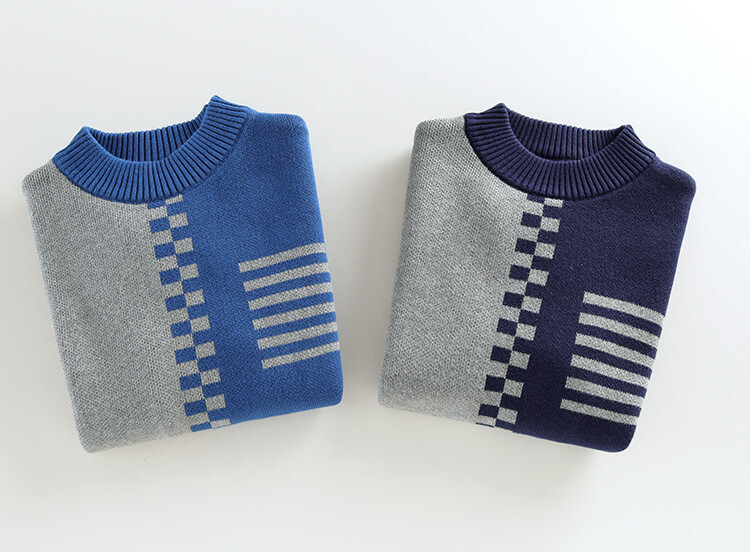Пуловер за момчета Есен Зима Детски пуловери за момчета Топли плетени горнища Ученически дрехи Модни цветни пачуърк детски пуловери
