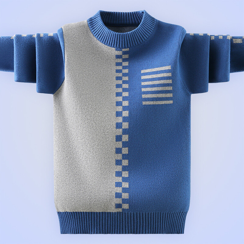Пуловер за момчета Есен Зима Детски пуловери за момчета Топли плетени горнища Ученически дрехи Модни цветни пачуърк детски пуловери