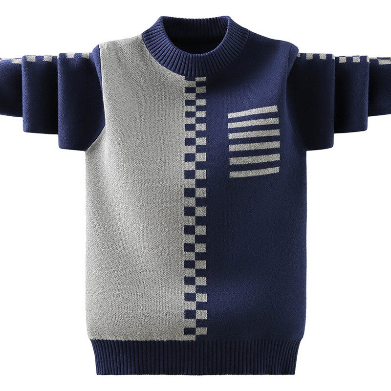 Пуловер за момчета Есен Зима Детски пуловери за момчета Топли плетени горнища Ученически дрехи Модни цветни пачуърк детски пуловери