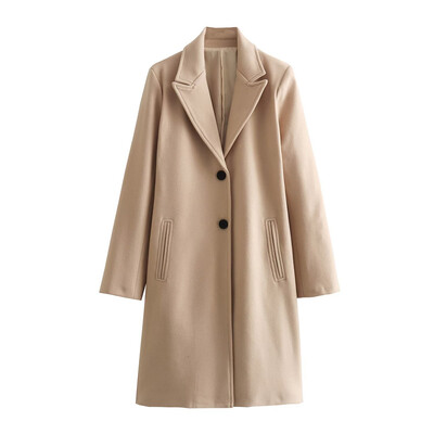 Sieviešu vilnas mētelis Retro vienrindas masīva garā jaka Sieviešu mīkstie mēteļi Ielu apģērbi mētelis rudens ziema