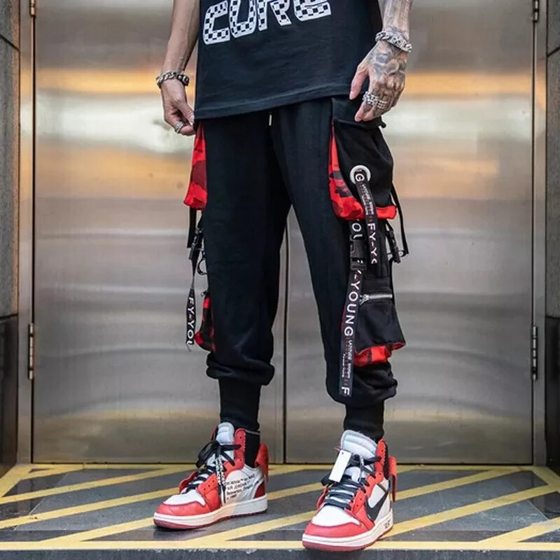TPJB Joggeri noi Pantaloni cargo pentru bărbați Casual Hip Hop Hit Color Buzunar Pantaloni pentru bărbați Pantaloni de sport Streetwear Panglici Pantaloni Techwear