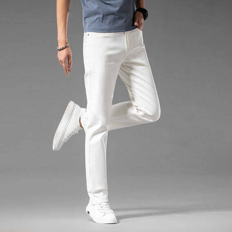 2024. gada pavasaris, vasara, tievi, taisni vīriešu džinsi, slaidi, moderni, ikdienišķi elastīgi džinsa bikses vīriešu zīmola bikses baltas bikses