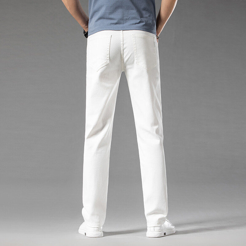 2024. gada pavasaris, vasara, tievi, taisni vīriešu džinsi, slaidi, moderni, ikdienišķi elastīgi džinsa bikses vīriešu zīmola bikses baltas bikses
