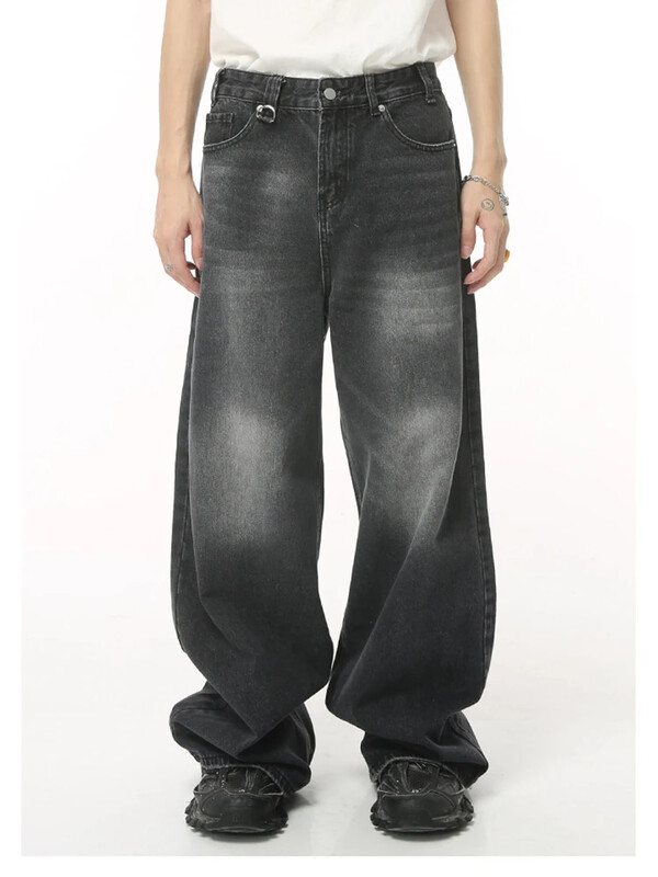 Ulična moda Američke retro crne sive traper hlače Nove trendi traper široke hlače s patentnim zatvaračem