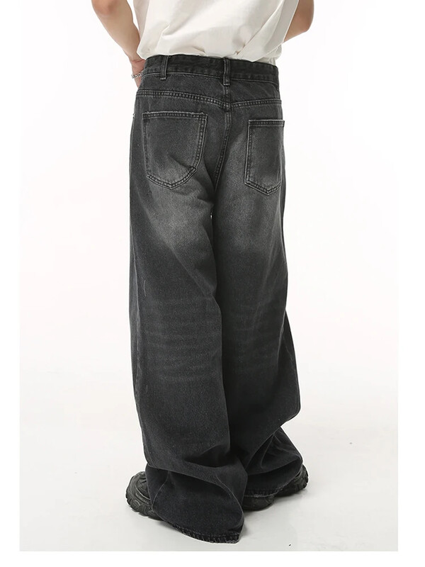 Ulična moda Američke retro crne sive traper hlače Nove trendi traper široke hlače s patentnim zatvaračem