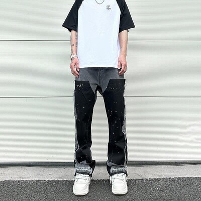 Šūšanas tinti izšļakstītas džinsu bikses vīriešu pāris Eiropas un Amerikas moderns zīmols ceptas ielas Amerikāņu modes mikro platas bikses