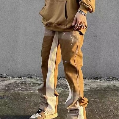 Šūšanas tinti izšļakstītas džinsu bikses vīriešu pāris Eiropas un Amerikas moderns zīmols ceptas ielas Amerikāņu modes mikro platas bikses