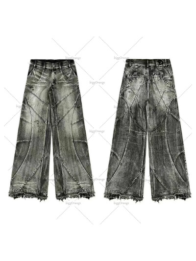 Y2K Punk Hip Hop Jeans Muškarci Žene 2023 Streetwear Coast Radna odjeća Poderani stil Široka isprana odjeća Muške hlače za brisanje poda