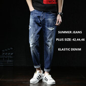 Blugi pentru bărbați Moda rupte Denim Hip Hop Harem Dimensiune Plus 42 44 46 Pantaloni de bumbac până la gleznă de vară zgâriați Pantaloni de cowboy