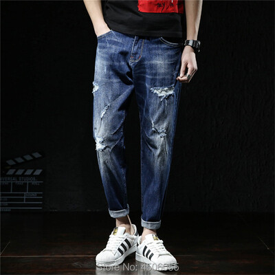 Blugi pentru bărbați Moda rupte Denim Hip Hop Harem Dimensiune Plus 42 44 46 Pantaloni de bumbac până la gleznă de vară zgâriați Pantaloni de cowboy