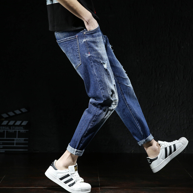 Blugi pentru bărbați Moda rupte Denim Hip Hop Harem Dimensiune Plus 42 44 46 Pantaloni de bumbac până la gleznă de vară zgâriați Pantaloni de cowboy