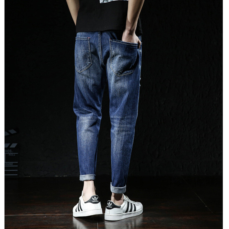 Blugi pentru bărbați Moda rupte Denim Hip Hop Harem Dimensiune Plus 42 44 46 Pantaloni de bumbac până la gleznă de vară zgâriați Pantaloni de cowboy