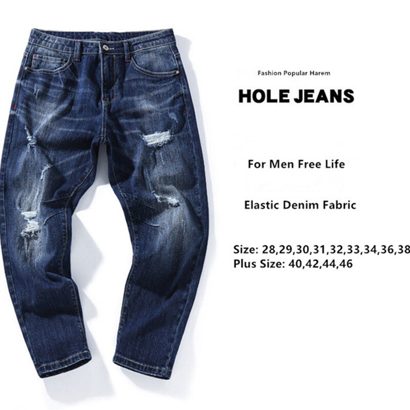 Blugi pentru bărbați Moda rupte Denim Hip Hop Harem Dimensiune Plus 42 44 46 Pantaloni de bumbac până la gleznă de vară zgâriați Pantaloni de cowboy