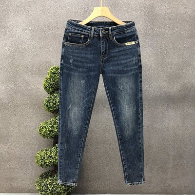 Îmbrăcăminte de lux coreeană de modă Blugi de blugi pentru bărbați, subțiri, primăvară, toamnă, ocazional, blugi pentru bărbați de marca de lux de designer