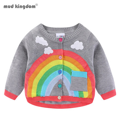 Mudkingdom Toddler Girl Boy Cardigan Sweater Лек Rainbow Clouds Плетено връхно облекло за детски дрехи Памук Пролет Есен