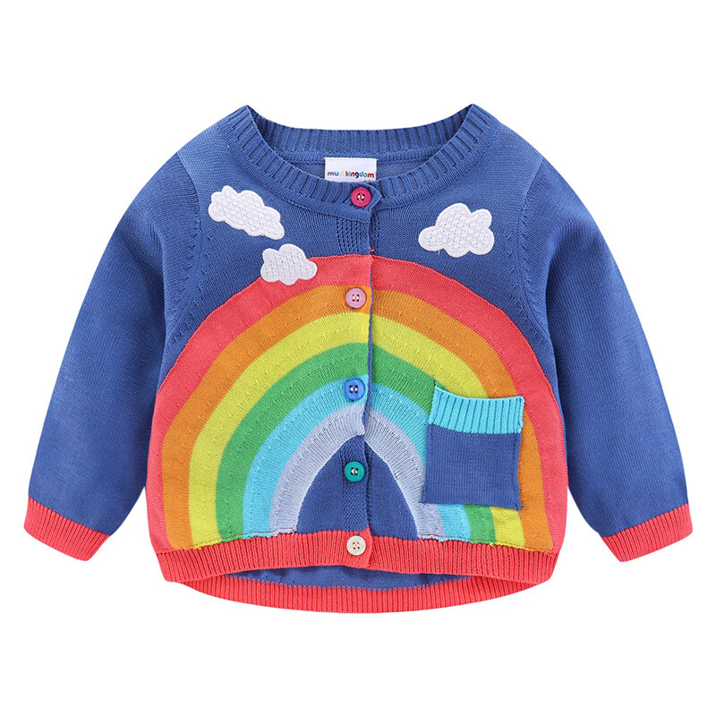 Mudkingdom Toddler Girl Boy Kardigan Džemper Lagani Rainbow Clouds Pletena gornja odjeća za djecu Odjeća Pamuk Proljeće Jesen
