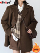 Korejsko toplo vuneno odijelo srednje dužine Kaput s debelim V izrezom Ženske nove široke parke Zimske jednoredne jakne od mješavine vune Casaco