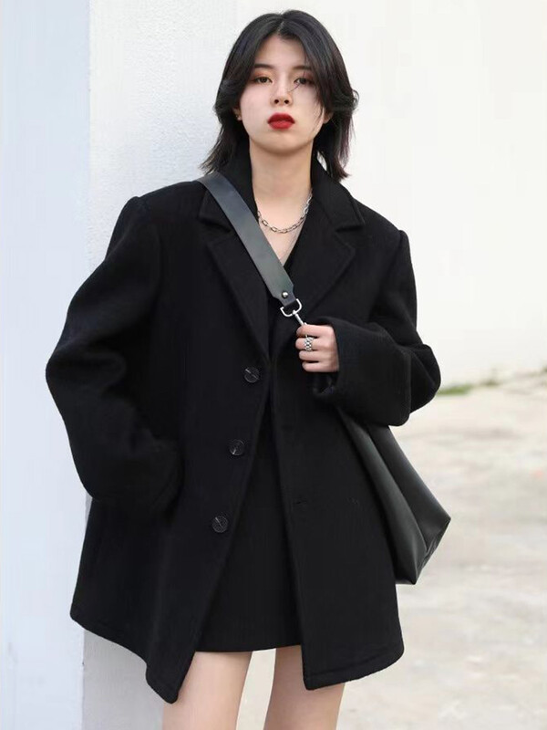 Korejsko toplo vuneno odijelo srednje dužine Kaput s debelim V izrezom Ženske nove široke parke Zimske jednoredne jakne od mješavine vune Casaco