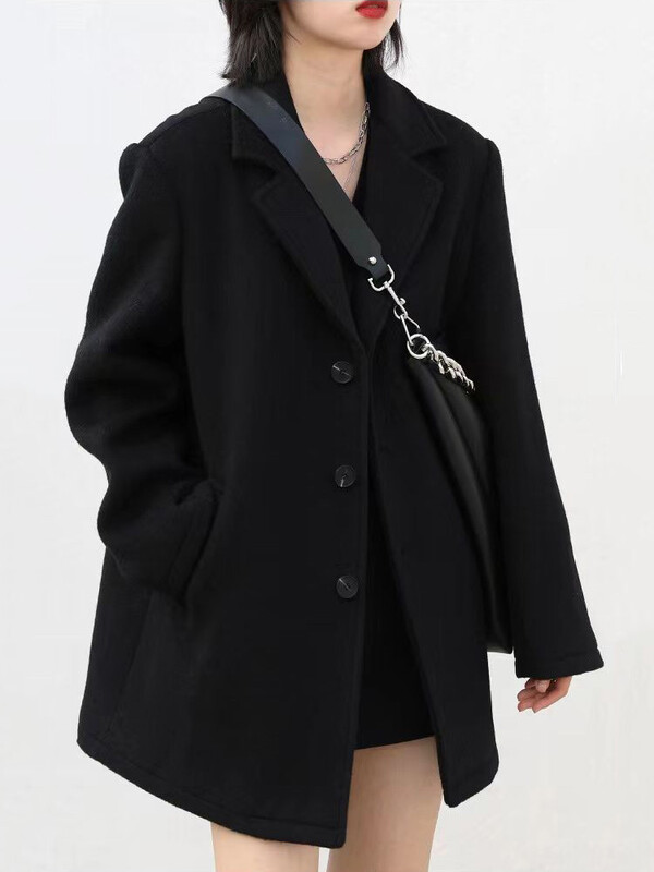 Korejsko toplo vuneno odijelo srednje dužine Kaput s debelim V izrezom Ženske nove široke parke Zimske jednoredne jakne od mješavine vune Casaco