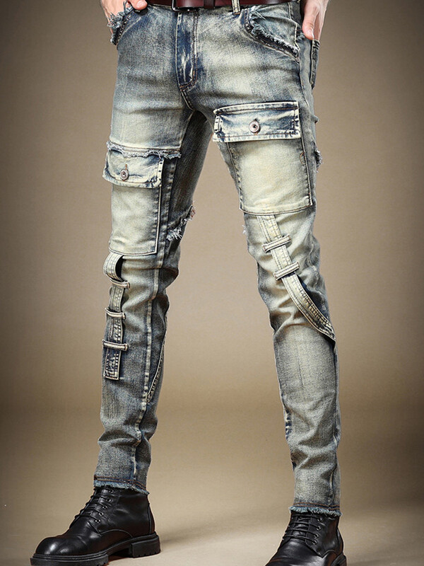 2024 Muške traperice Stretch Vintage Washing Drak Blue Denim Hlače Jesen Ljeto Luksuzne ulične hip-hop stilske muške hlače Slim Fit