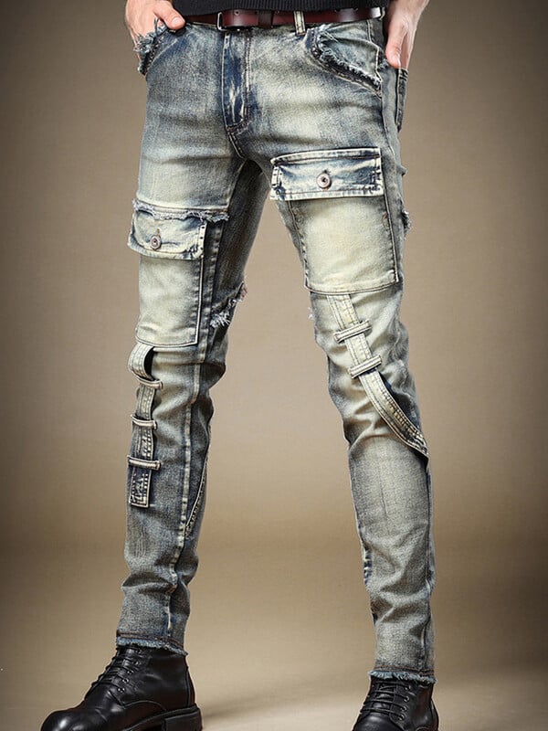 2024 Muške traperice Stretch Vintage Washing Drak Blue Denim Hlače Jesen Ljeto Luksuzne ulične hip-hop stilske muške hlače Slim Fit