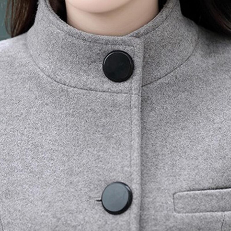 Φθινοπωρινό Χειμώνα Γυναικείο μάλλινο παλτό Μεσαίου μήκους γιακά καμπαρντίνα Μονόχρωμο Μονόχρωμο τσέπες Πανωφόρι Streetwear