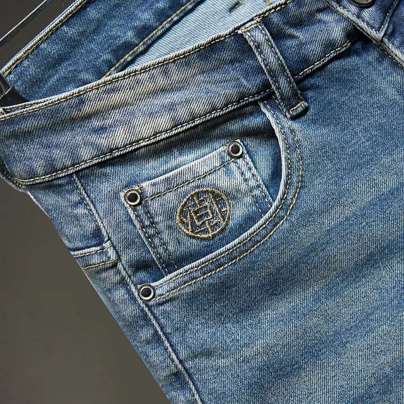 Vintage zili džinsi Vīriešu slaidas rudens jauna mode, elastīgas motociklu bikses, ielas apģērbs, mazas kājas, ikdienas korejiešu džinsa bikses