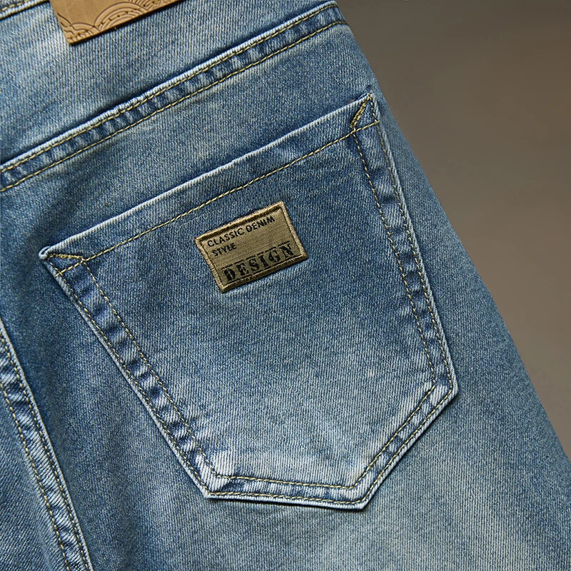 Vintage zili džinsi Vīriešu slaidas rudens jauna mode, elastīgas motociklu bikses, ielas apģērbs, mazas kājas, ikdienas korejiešu džinsa bikses