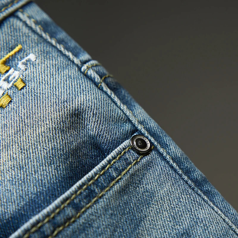 Vintage zili džinsi Vīriešu slaidas rudens jauna mode, elastīgas motociklu bikses, ielas apģērbs, mazas kājas, ikdienas korejiešu džinsa bikses