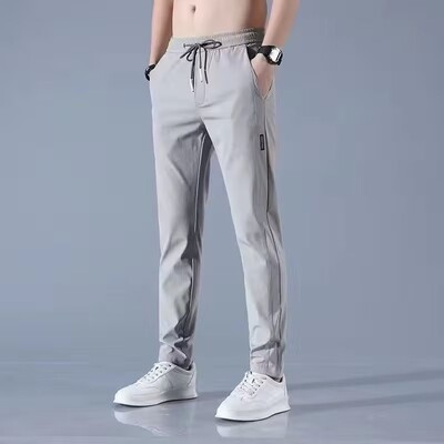 Pantaloni din mătase de gheață pentru bărbați de vară, ultra subțiri, respirabili, largi, versatili, drepți, casual, elastici, uscare rapidă, pentru bărbați, casual, pa