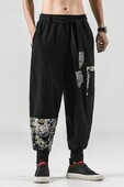 Kimono japonez pentru bărbați din bumbac, cânepă, samurai, centură imprimată Ukiyo-e, pantaloni haren retro, pantaloni țesuți cu pene, Harajuku, hip hop