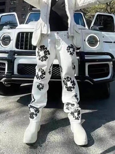 EH·MD® σκούρο ανοιχτό μπλε πόδι κεντημένο βαμβακερό τζιν ανδρικό παντελόνι με πλισέ ντεγκραντέ 3D φερμουάρ Slim Fashion Ευέλικτο ελαστικό2