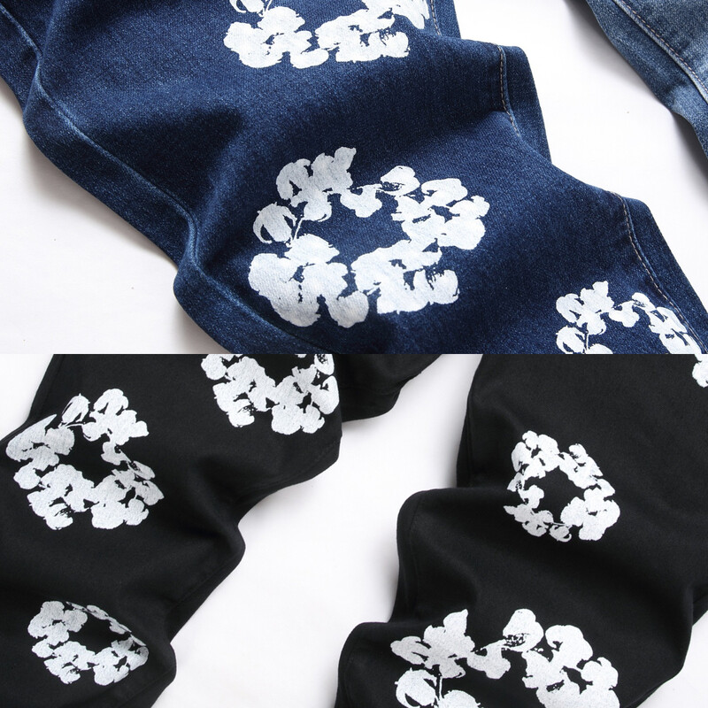 EH·MD® σκούρο ανοιχτό μπλε πόδι κεντημένο βαμβακερό τζιν ανδρικό παντελόνι με πλισέ ντεγκραντέ 3D φερμουάρ Slim Fashion Ευέλικτο ελαστικό2