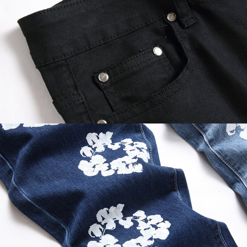 EH·MD® σκούρο ανοιχτό μπλε πόδι κεντημένο βαμβακερό τζιν ανδρικό παντελόνι με πλισέ ντεγκραντέ 3D φερμουάρ Slim Fashion Ευέλικτο ελαστικό2