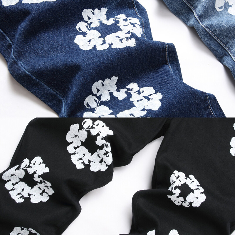 EH·MD® σκούρο ανοιχτό μπλε πόδι κεντημένο βαμβακερό τζιν ανδρικό παντελόνι με πλισέ ντεγκραντέ 3D φερμουάρ Slim Fashion Ευέλικτο ελαστικό2