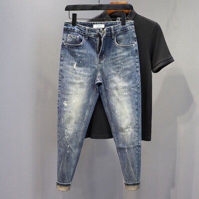 High Street Harajuku Îmbrăcăminte de lux coreeană Pantaloni casual din denim pentru bărbați Blugi spălați de primăvară și toamnă Pantaloni de cowboy pentru bărbați