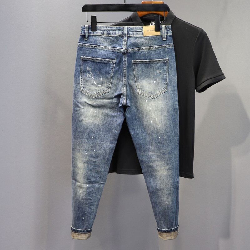 High Street Harajuku Îmbrăcăminte de lux coreeană Pantaloni casual din denim pentru bărbați Blugi spălați de primăvară și toamnă Pantaloni de cowboy pentru bărbați