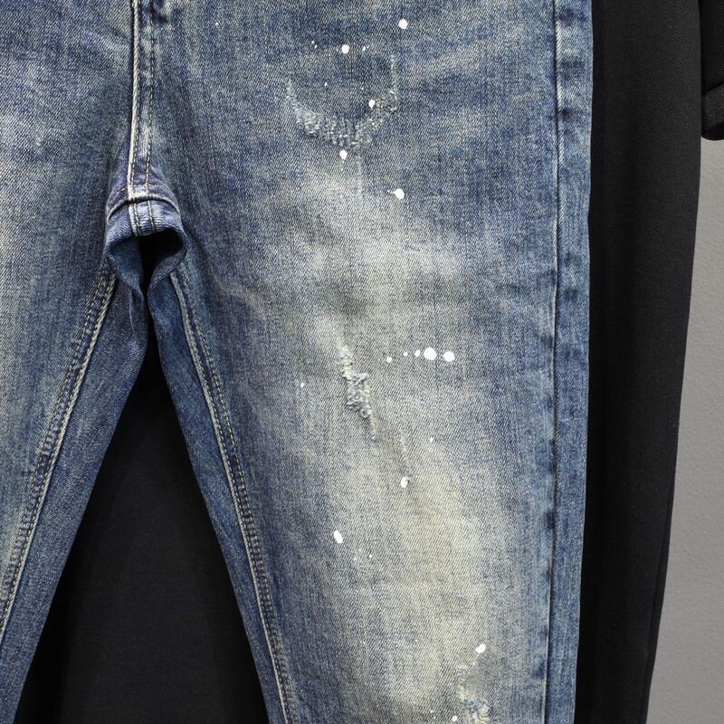 High Street Harajuku Îmbrăcăminte de lux coreeană Pantaloni casual din denim pentru bărbați Blugi spălați de primăvară și toamnă Pantaloni de cowboy pentru bărbați