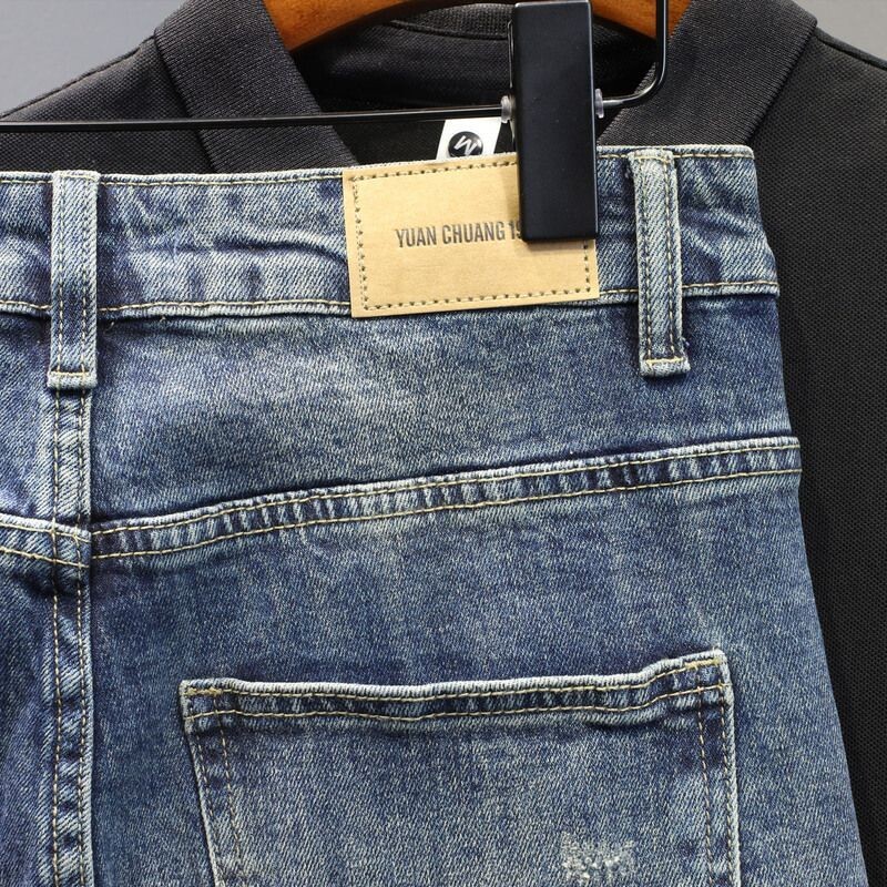 High Street Harajuku Îmbrăcăminte de lux coreeană Pantaloni casual din denim pentru bărbați Blugi spălați de primăvară și toamnă Pantaloni de cowboy pentru bărbați