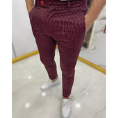 Új csíkos nadrágok férfiaknak divat férfi ruhák borvörös alkalmi ceruzanadrágok klasszikus retro esküvői buli formális öltöny üzlet