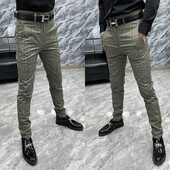 Nove ležerne muške hlače Elastične modne poslovne klasične prugaste karirane hlače Visokokvalitetno formalno odijelo Pencil Hlače Muški 29-38