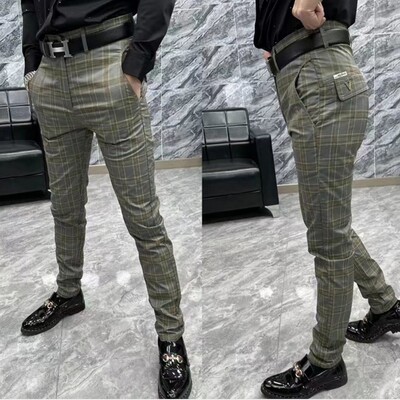 Nove ležerne muške hlače Elastične modne poslovne klasične prugaste karirane hlače Visokokvalitetno formalno odijelo Pencil Hlače Muški 29-38