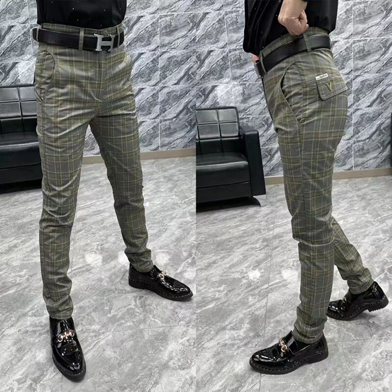 Nove ležerne muške hlače Elastične modne poslovne klasične prugaste karirane hlače Visokokvalitetno formalno odijelo Pencil Hlače Muški 29-38