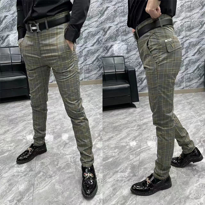 Nove ležerne muške hlače Elastične modne poslovne klasične prugaste karirane hlače Visokokvalitetno formalno odijelo Pencil Hlače Muški 29-38