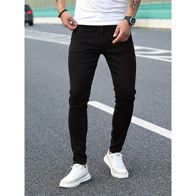 2024 Meeste klassikaline täiustatud pliiats Teksad Jean Homme Meeste Pehme Stretch Must Biker Masculino Denim Püksid Meeste Solid püksid