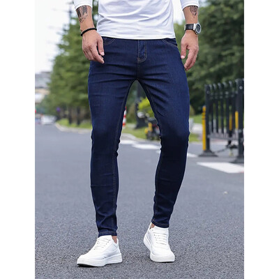 2024 Meeste klassikaline täiustatud pliiats Teksad Jean Homme Meeste Pehme Stretch Must Biker Masculino Denim Püksid Meeste Solid püksid