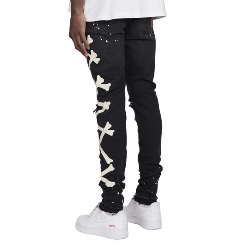Blugi de bărbați, casual, inteligenți, cu petice încrucișate osoase, genunchi, distruși, spălați, rupti, blugi pentru bărbați