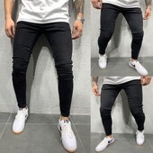 Retro Solid Stretch Ripped Skinny Teksad Meeste Basic Biker Slim Fit Elastsed Y2K Denim Cargo Püksid Casual Pantalones Hombre Joggers