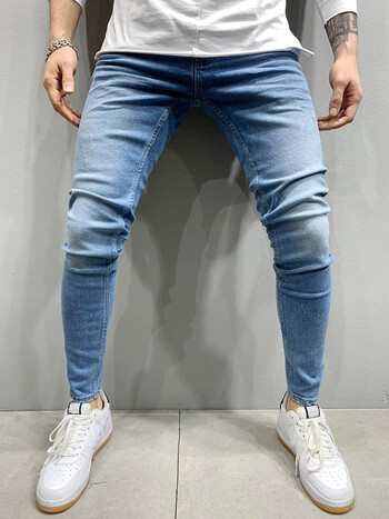 Ретро плътни разтегливи скъсани тесни дънки Мъжки Basic Biker Slim Fit Elastic Y2K Denim Cargo Pants Casual Pantalones Hombre Joggers