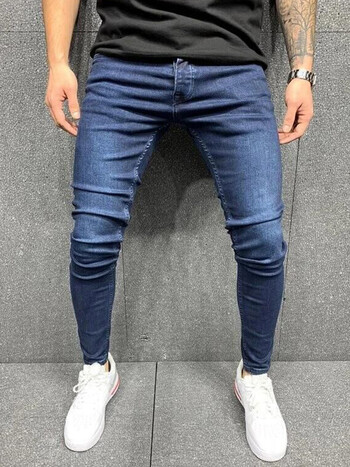 Ретро плътни разтегливи скъсани тесни дънки Мъжки Basic Biker Slim Fit Elastic Y2K Denim Cargo Pants Casual Pantalones Hombre Joggers